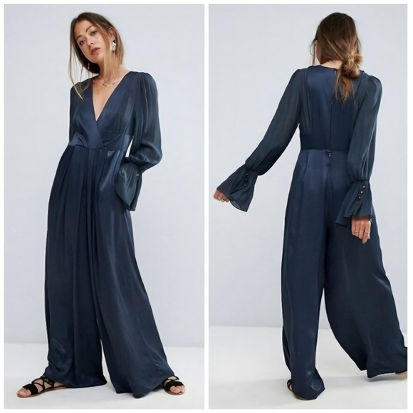 Free People Not Your Baby Ocean Navy Blue Flowy Jumpsuit, 4 - Picture 3 of 11